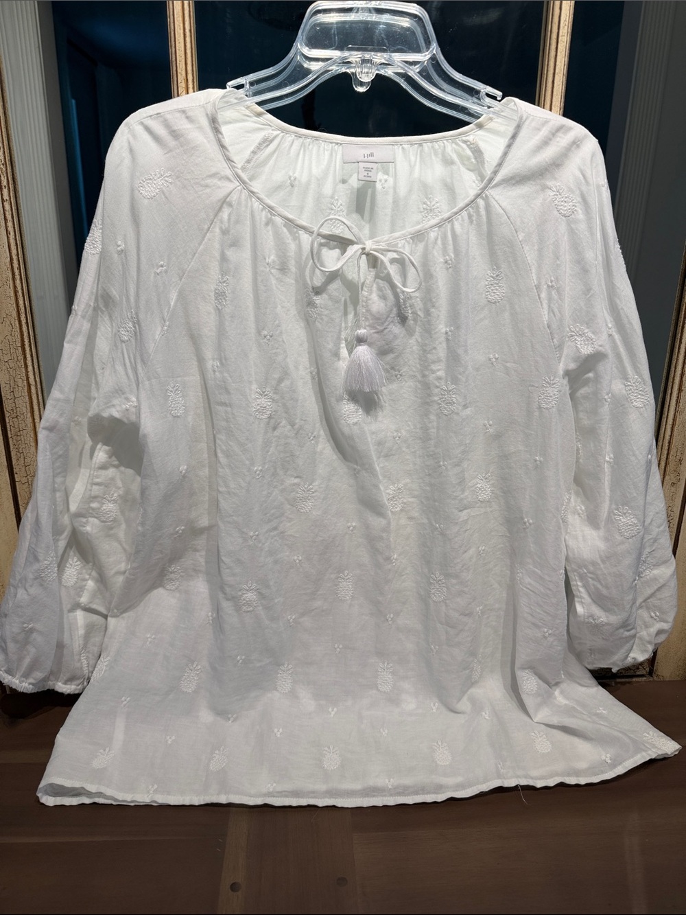 J. Jill White Embroidered Peasant Tunic with Tassel Tie